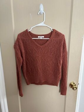 Madewell Rust Cable V-Neck Pullover Sweater